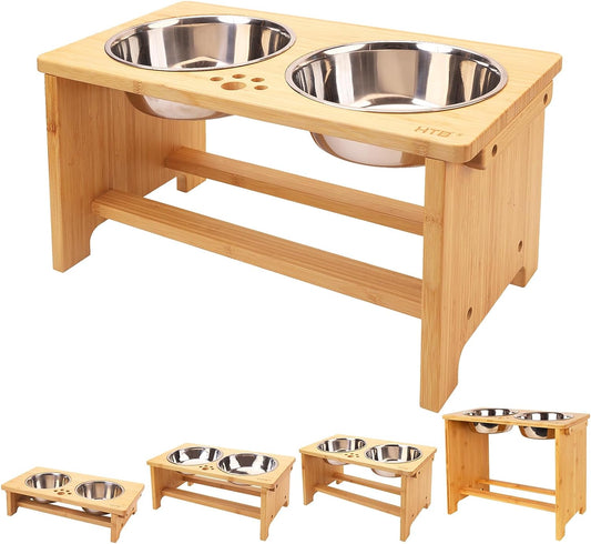 Elevated Bamboo Dog Feeding Station